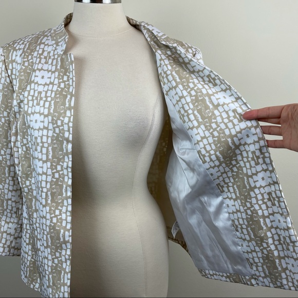 Kim Rogers Brown White Mosaic Blazer Jacket New 16 Petite - Picture 6 of 8